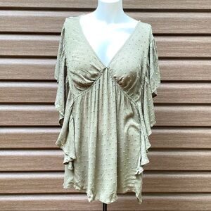 Kori America Ruffle Flare Deep V-Neck Dolted Empire Top